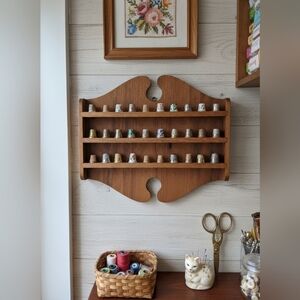 Vintage Thimble Display Shelf Rack Wood Wall Mount Sewing Collectible Organizer